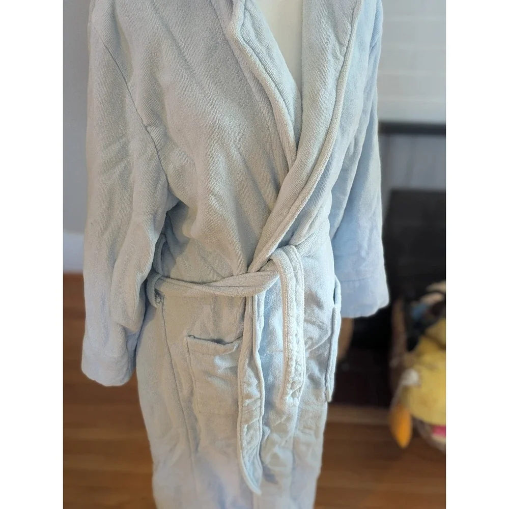 Vintage WAM 100% Turkish Cotton Bathrobe – Light Blue Spa Plush Luxury Robe L